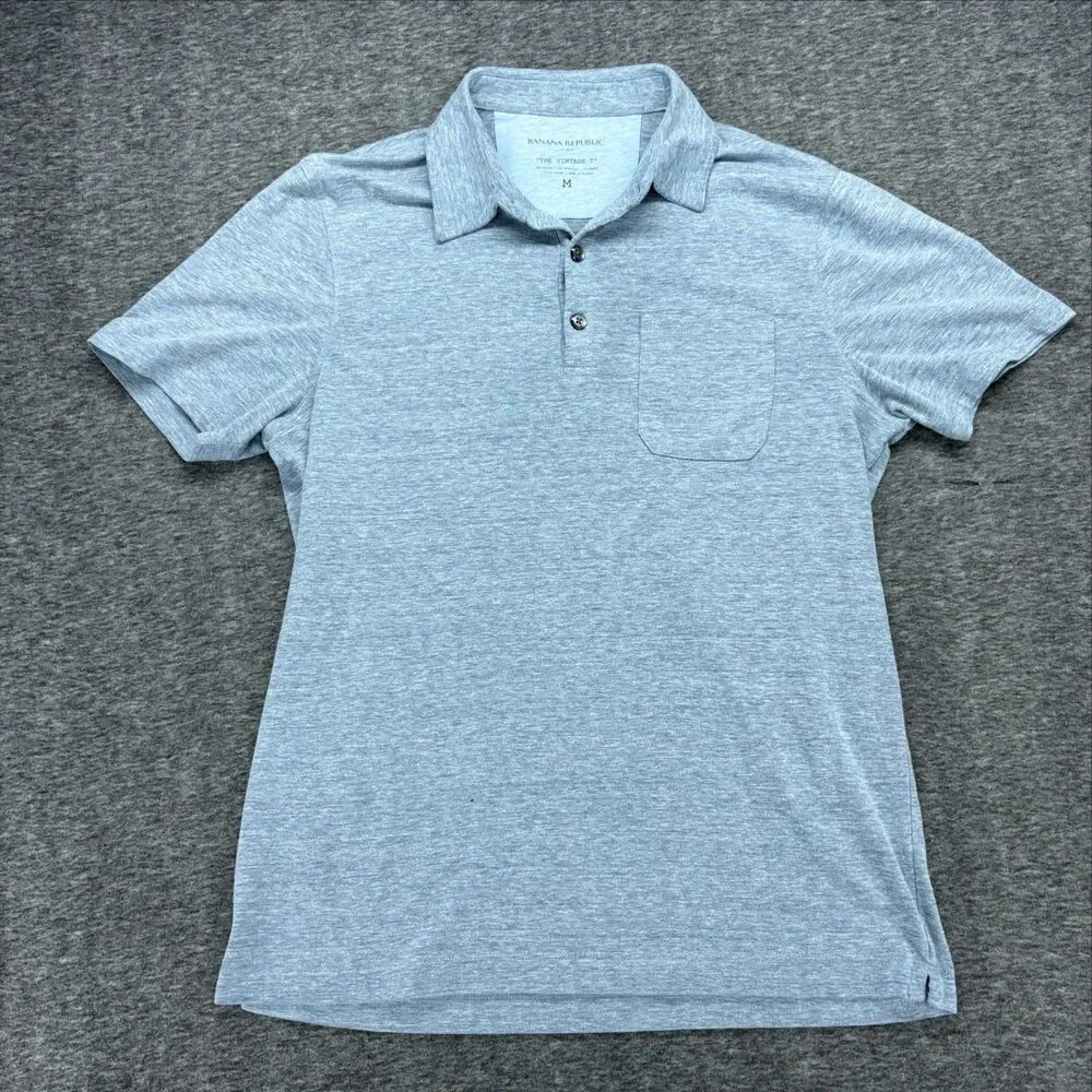Banana Republic Vintage T Polo Shirt Men's Medium Gray Heather Pocket Cotton